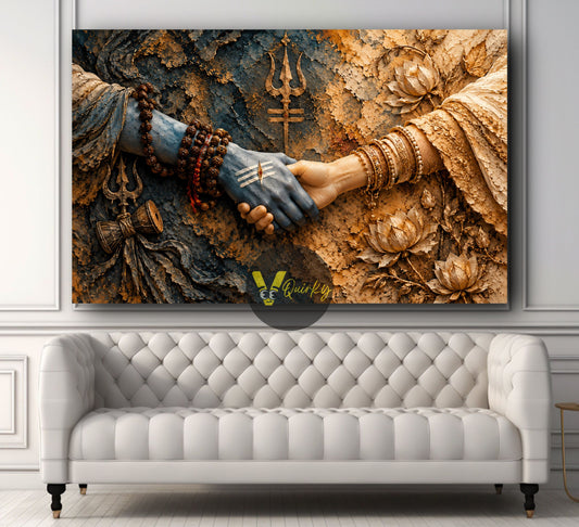 Shiva and Parvati Ji Devotional Hands 3D canvas wall art by VQuirky