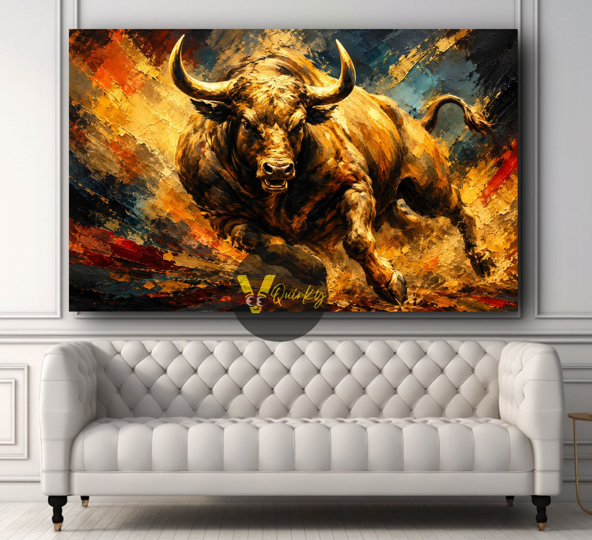 Golden Bull Stock Market Horizontal Canvas Painting