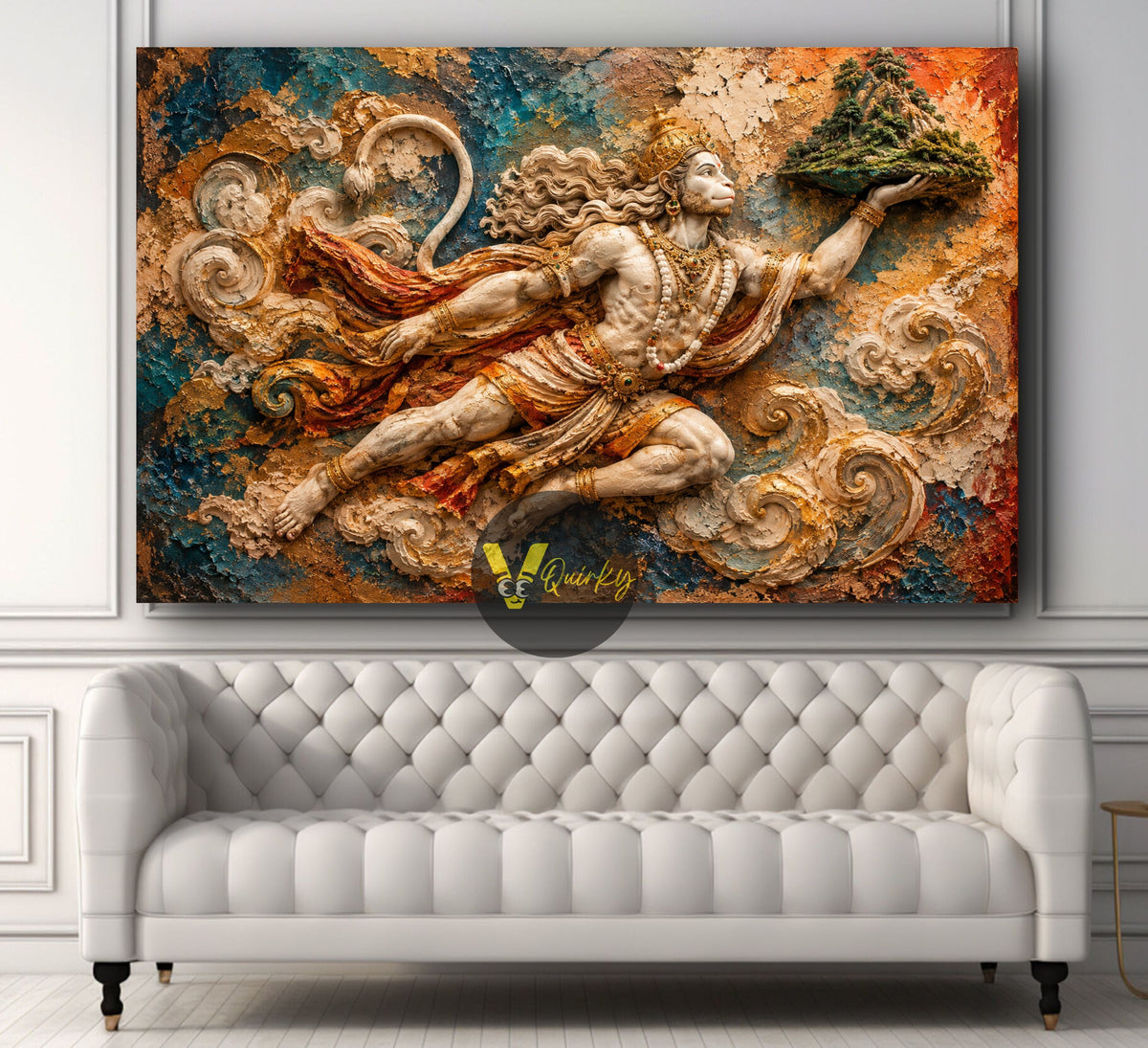 Hanuman Ji With Mountain 3D Horizontal Canvas Painting