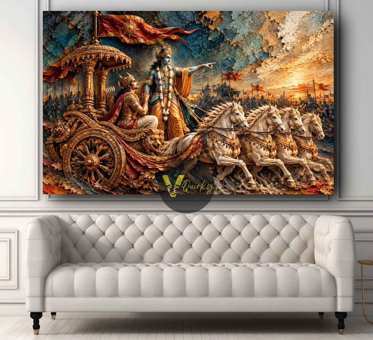 Krishna and Arjuna Mahabharat 3D Horizontal Canvas Painting