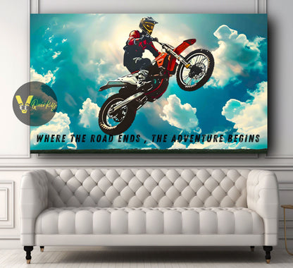 Biker Where The Road Ends The Adventure Begins Canvas Painting