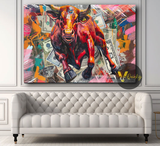 Colorful Big Bull  H10 Stock Market Trading Canvas Painting