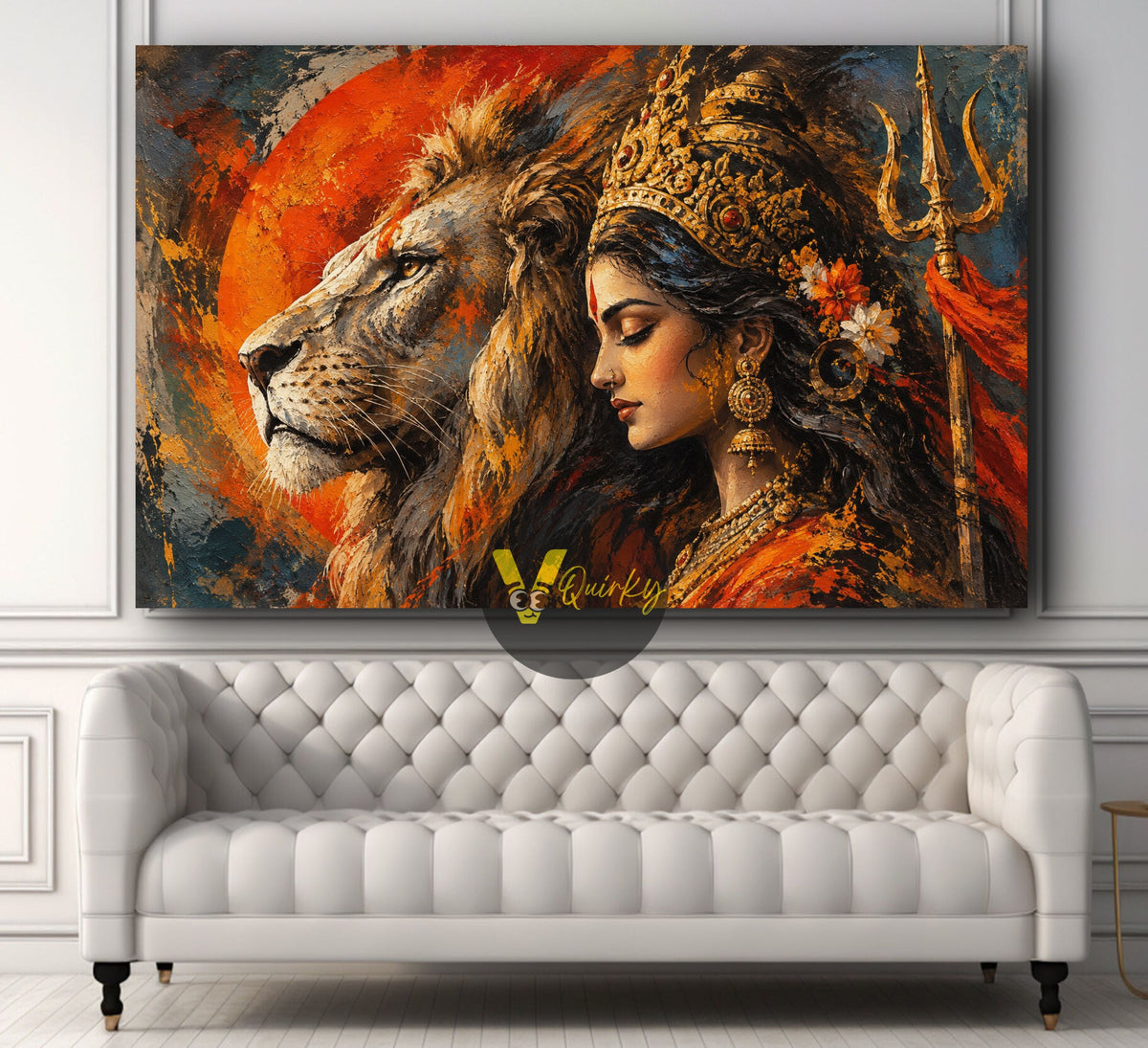 Lion and Goddess Horizontal Canvas Painting