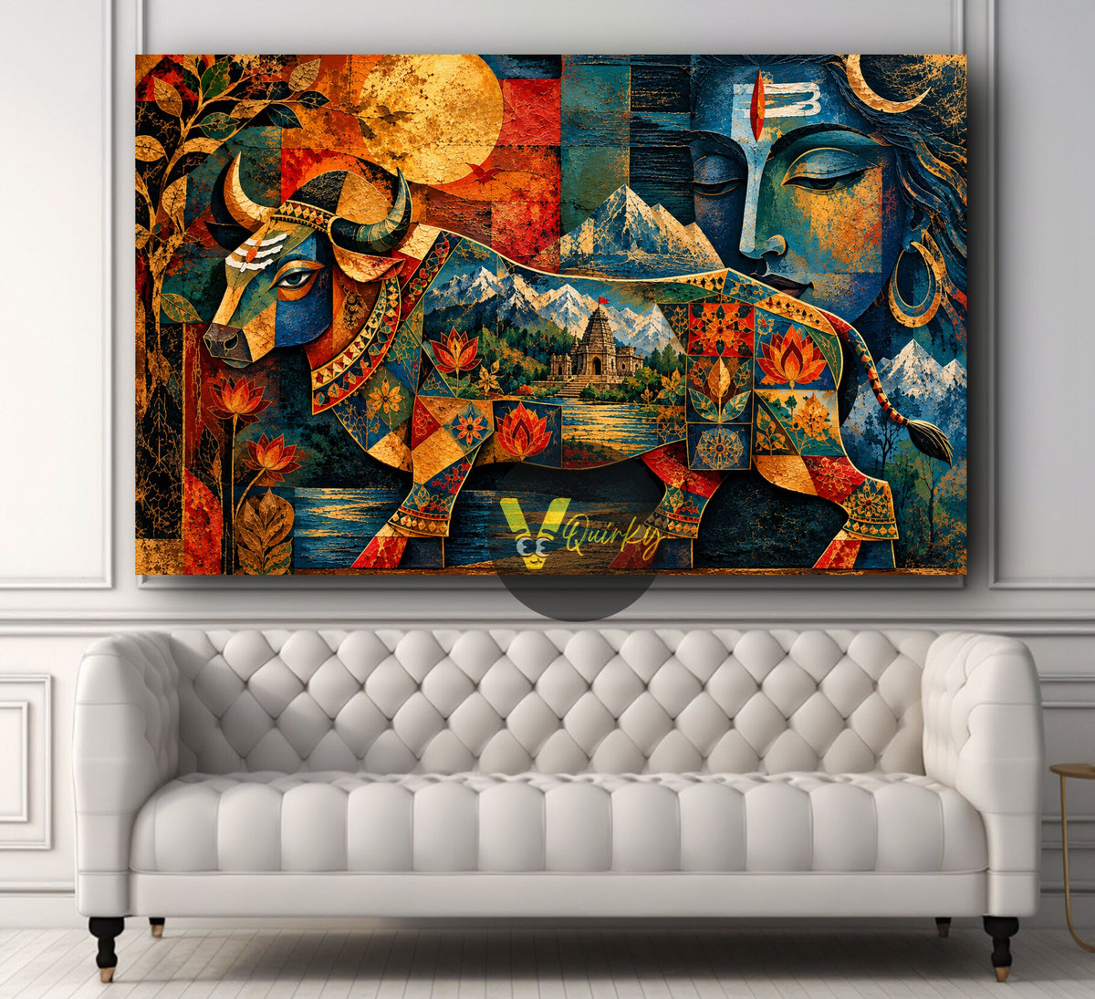 Sacred Nandi and Shiva Mosaic Landscape 3D Canvas Painting
