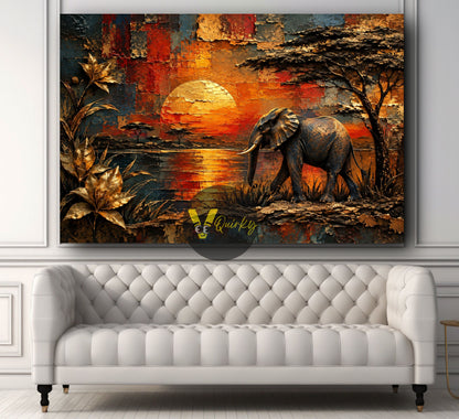 Abstract Elephant 3D Sunset Canvas Wall Art – Premium Framed Painting
