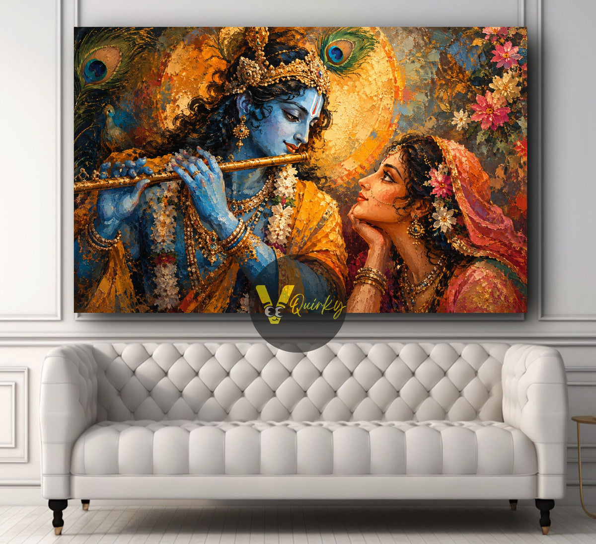 Devotional Radha and Krishna in Bloom Horizontal Canvas Painting