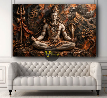 Meditative Shiva in Textured  3D Horizontal Canvas Painting