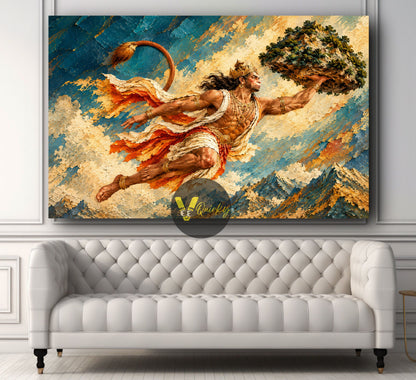 Hanuman ji with Mountain 3D Horizontal Canvas Painting