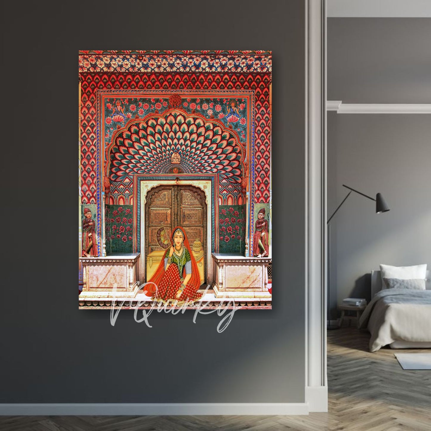 Jaipur Red Door Rajasthani Woman Sitting Canvas Painting