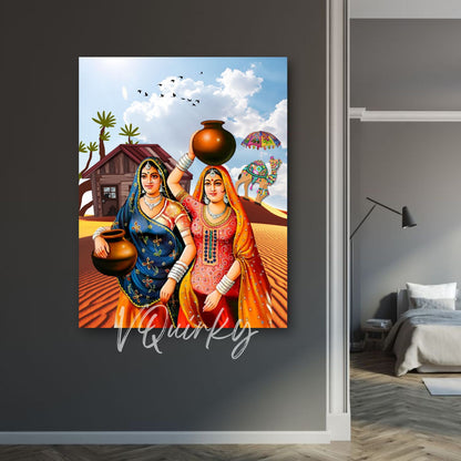 Rajasthani Woman in Desert Canvas Painting