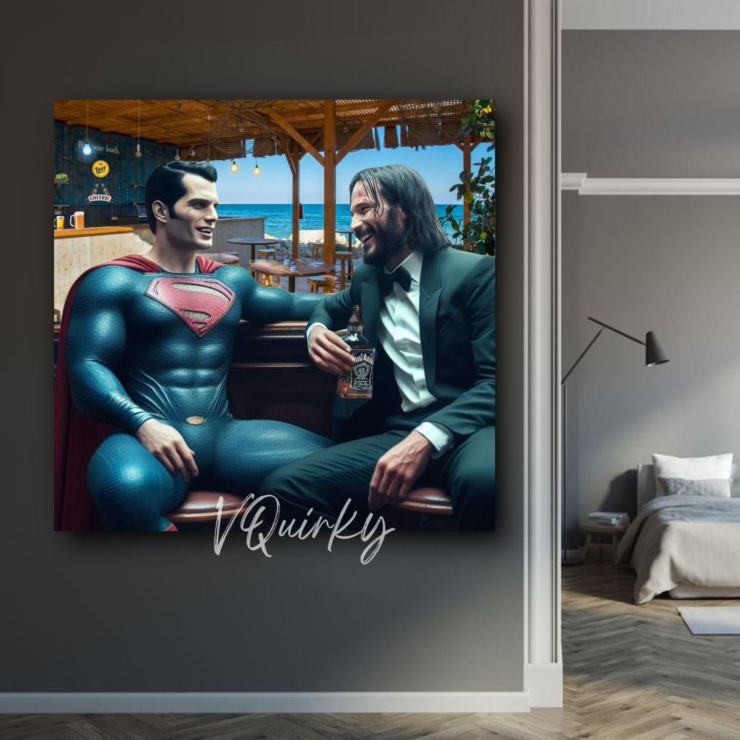Henry Cavill & Keanu Reeves (Superman with John Wick) Canvas Painting