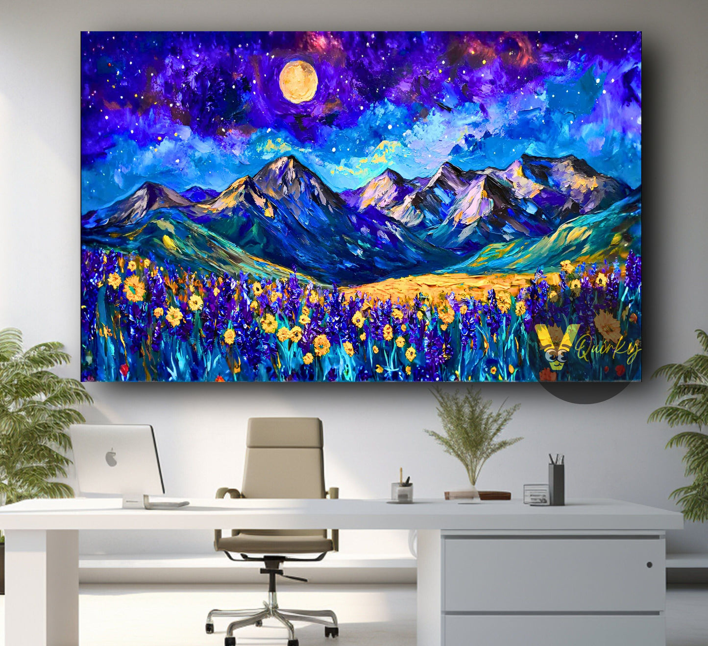 Beautiful Nature with Night View Mountains Canvas Painting