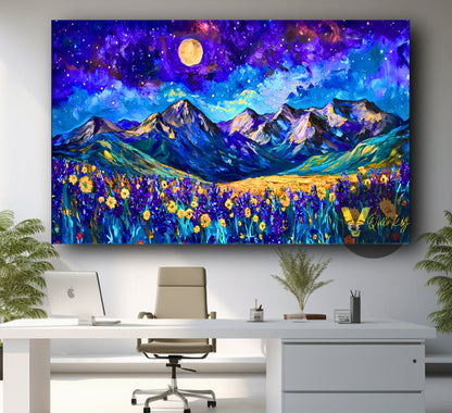 Beautiful Nature with Night View Mountains Canvas Painting