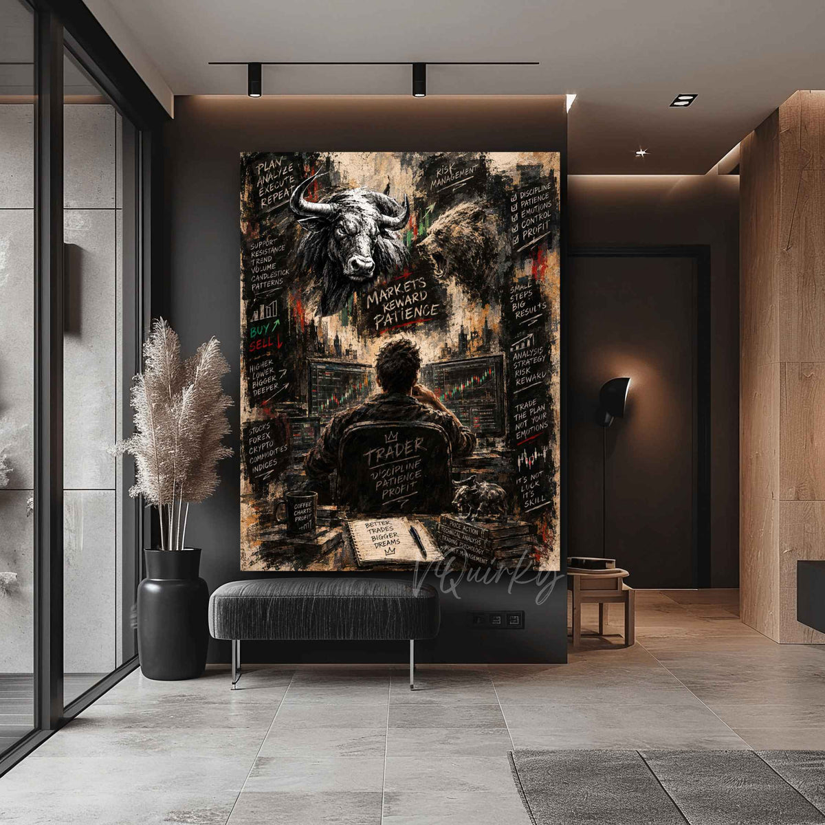 Stock Market Trader Vertical Canvas Painting