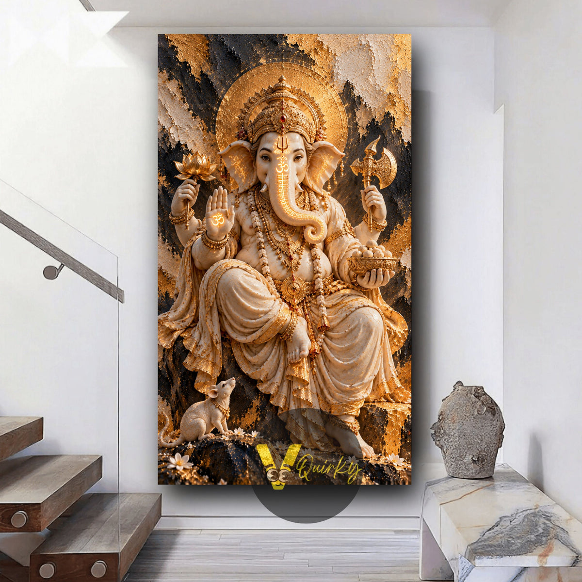 Ganesh Ji 3D Vertical Canvas Painting