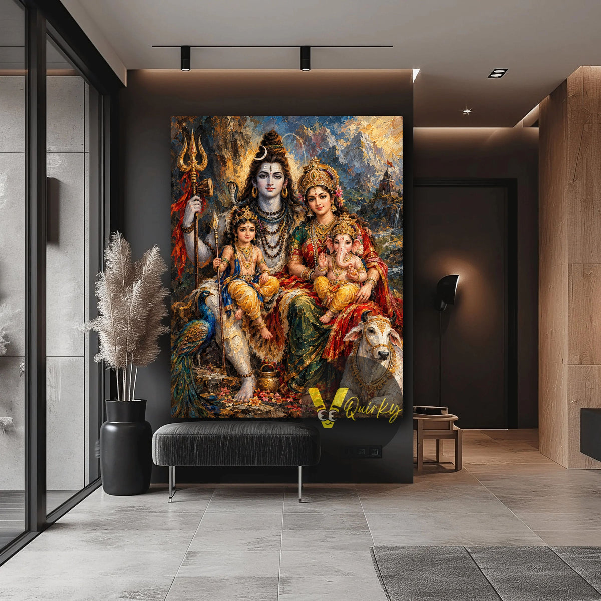Shiva’s Family in the Himalayas Vertical Canvas Painting