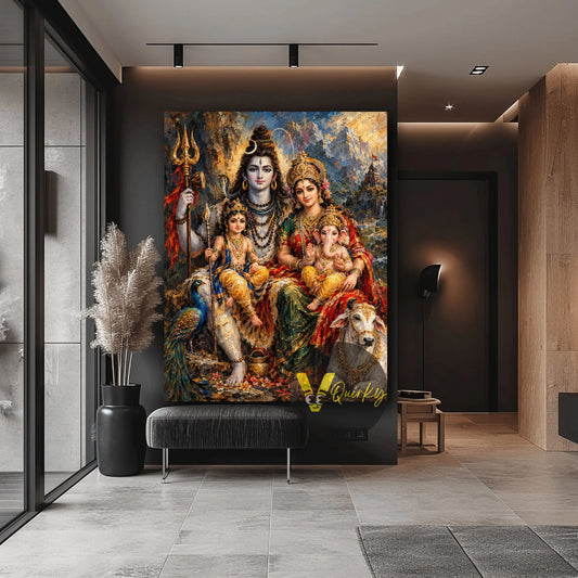 Shiva’s Family in the Himalayas canvas wall art by VQuirky